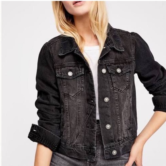 rumors washed black denim jacket